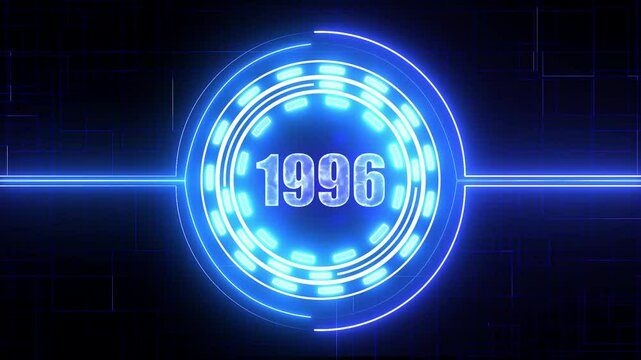 1996 text with screen effects of technological failures. Concept of counting years. Past year technology concept