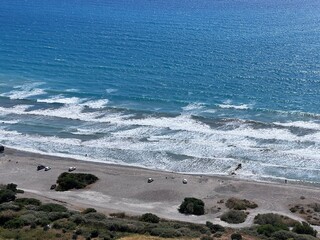Cyprus beach top drone view. Zapallo bay. Episkopi bay. Mediterranean rocky coast. Natural landscapes of Cyprus. Landmarks Limassol.