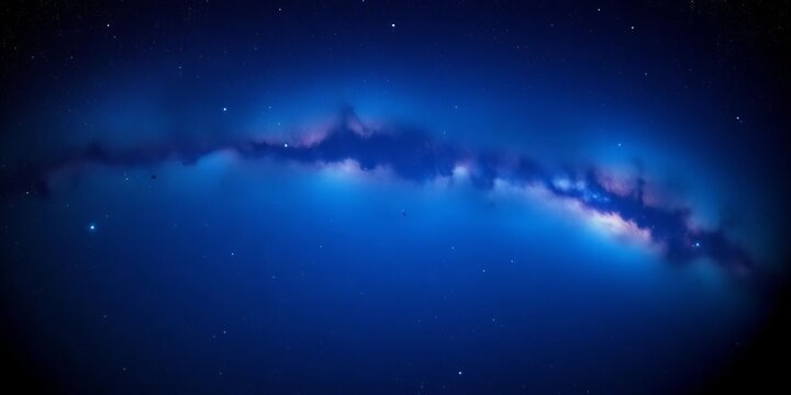Vast, blue night sky panorama; Milky Way, nebulae, galaxies, stars Long exposure, grainy, dark,  blue,  interstellar