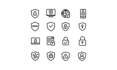 Security Icons  set Shield, Lock, and Protection Symbols