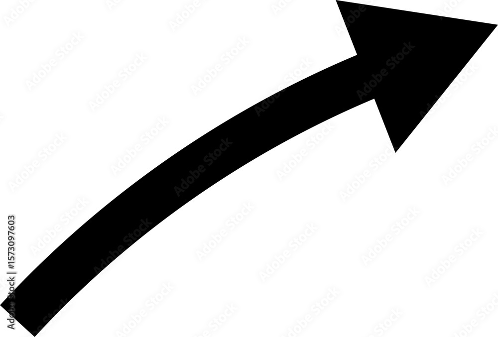 Poster simple black arrow pointing upwards and to the right on a white background