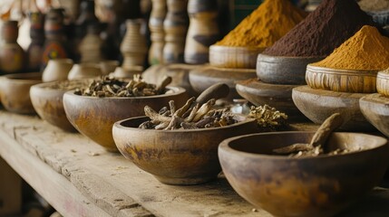 Traditional African Herbal Medicine Preparation in Rustic Setting