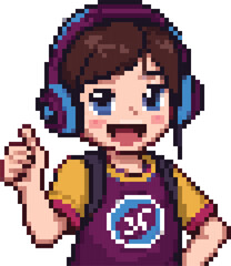 Cheerful Game Pro Player Character Pixel Art