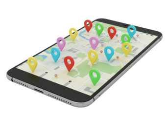 Isolated Smartphone with Location Pins Displayed on Map