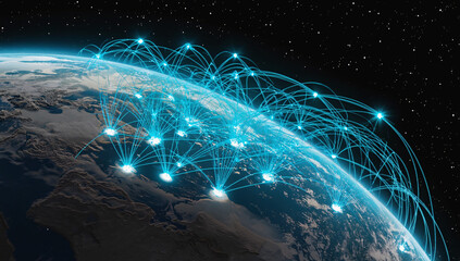 illustration of the world's internet network using earth's orbit