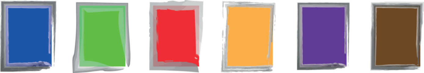 Grunge Square and Rectangle Frames Collection – Ink-Outlined Empty Colorful Boxes Set with Hand-Drawn Watercolor Brush Textures – Abstract Geometric Border Designs in Vector Illustration