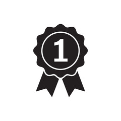 Number One Award Ribbon Icon Vector – First Place Badge Silhouette Illustration