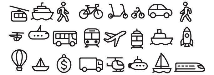 Transportation thin line icons. Editable stroke. Pixel perfect.