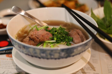 Traditional Vietnamese pho soup with beef