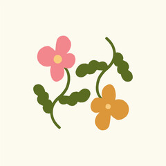 Abstract botanical drawing. Colorful flower, pattern design for print, wallpaper, clip art. Hand drawn vector illustration. Simple cute drawing.
