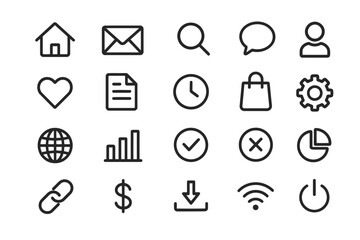 Minimalist Icon Set for User Interface Design, Web Development Icons in Simple Line Style, Vector Graphics for Modern UI and UX