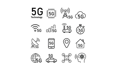 5G Technology Connectivity and Wireless Communication  Icons set 