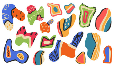 Set of various abstract shapes, patterns. Hand drawn doodles. Modern fashion illustration. Flat design, cartoon hand drawn, vector.