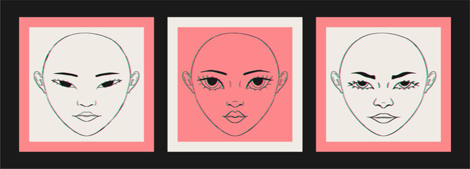 	
Modern abstract portrait, female faces. Set of bright illustrations.	
