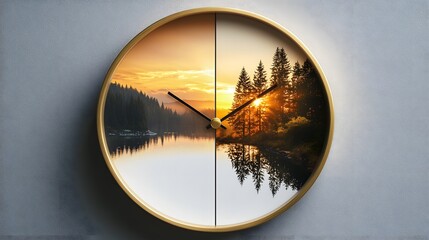Day and Night Landscape Collage on a Round Clock Face
