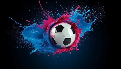 football in explosion of colored neon powder isolated on black background