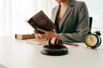 Female consultant or lawyer working in office. Legal concept. Justice and legal advice. Male judge...