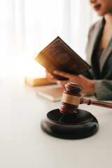 Female consultant or lawyer working in office. Legal concept. Justice and legal advice. Male judge...