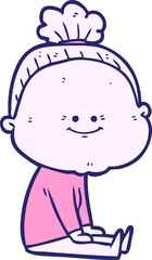 cartoon happy old woman in bright neon color