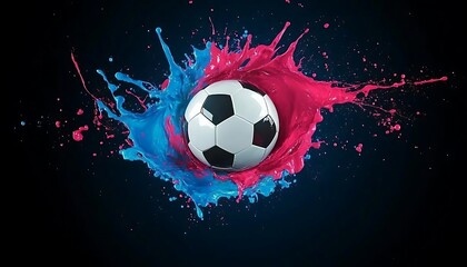 football in explosion of colored neon powder isolated on black background