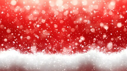 Vibrant red background adorned with falling snowflakes and soft bokeh lights, perfect for winter and Christmas-themed projects