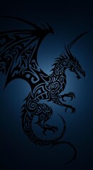 Blue Fantasy Dragon with Tribal Design