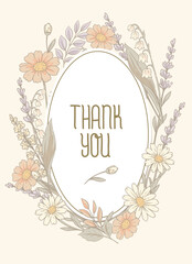 Vector vintage floral rustic greeting card, cottagecore neutral colors