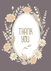 Vector vintage floral rustic greeting card, cottagecore neutral colors