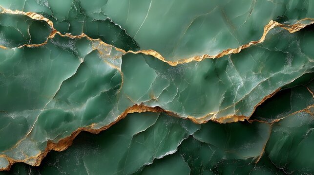 Vivid abstract design depicting emerald green and metallic gold marbled patterns, evoking luxury and sophistication
