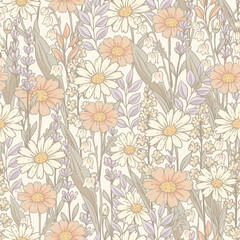 Vector vintage floral seamless pattern, cottagecore neutral colors textures