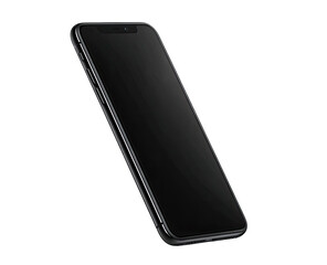 Sleek, dark-colored smartphone angled slightly, showcasing its smooth, minimalist design and edge-to-edge screen