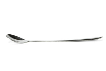 Elegant silver metal spoon for tea or coffee. Realistic cutlery utensil or tableware object for dining or restaurant concepts. isolated on white background with clipping path.