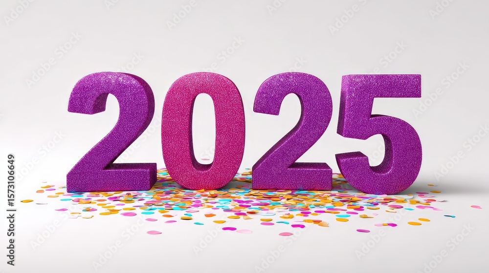 Fototapete shiny numbers with scattered confetti and wide open copy space