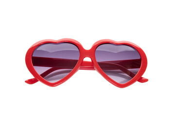 Red heart shaped sunglasses for fashion and love concepts. A fun, retro style accessory for a party, summer, or Valentine's Day. isolated on white background with clipping path.