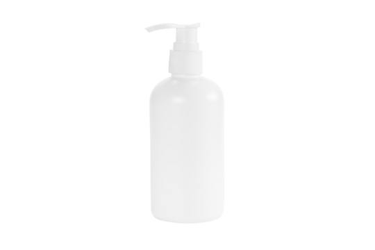 White plastic cosmetic pump bottle mockup for soap, lotion, or shampoo packaging. Blank skincare product dispenser template. isolated on white background with clipping path.