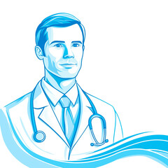 Male doctor in white coat with stethoscope illustration  