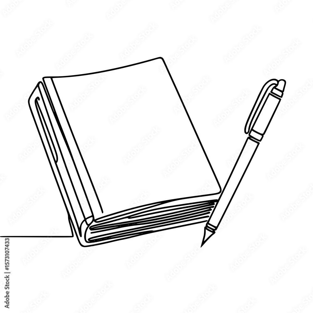 Poster outline of a notebook and pen in simple line art style