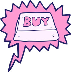 freehand drawn speech bubble cartoon computer key buy symbol in bright neon color