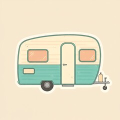 Retro Teal Travel Caravan Illustration