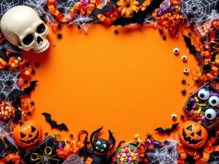 halloween background with skull and pumpkin
