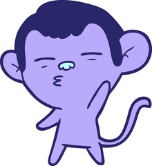 cartoon suspicious monkey in bright neon color