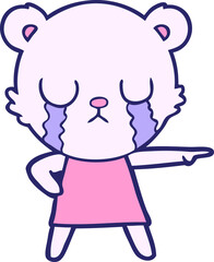 crying polar bear in dress pointing in bright neon color