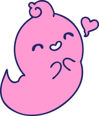cartoon of a cute ghost in love in bright neon color