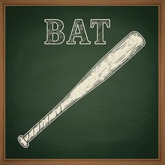 Chalkboard Drawing of a Baseball Bat