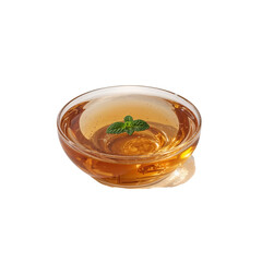 Sweet Honey in a Glass Bowl with Fresh Mint on White Background