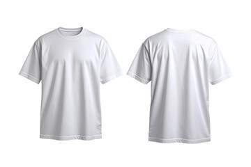 Blank White T-Shirt Template Isolated Front and Back View on White Background