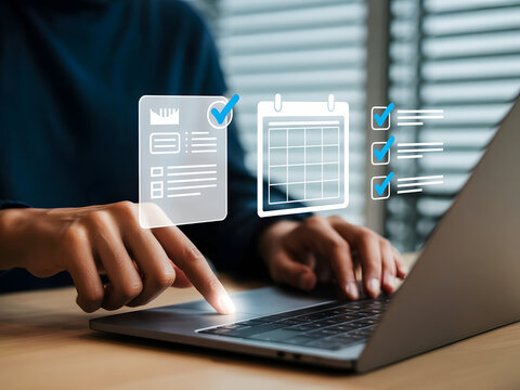 Digital invoice processing, billing management. man using laptop to managing payment, checklist financial workflow, electronic statements., businessman working on laptop