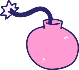 hand drawn quirky cartoon bomb in bright neon color