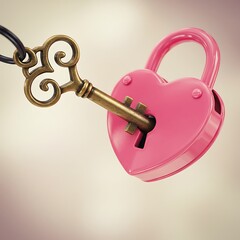 Heart Shaped Padlock with Antique Key