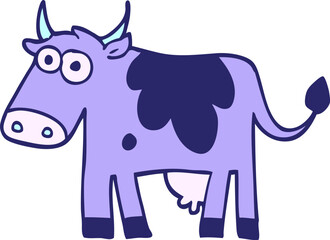 cartoon doodle farm cow in bright neon color